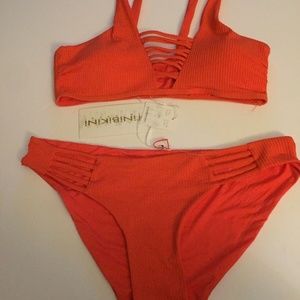 Tinibikini Womens Coral (Orange) 2 Piece Strappy B